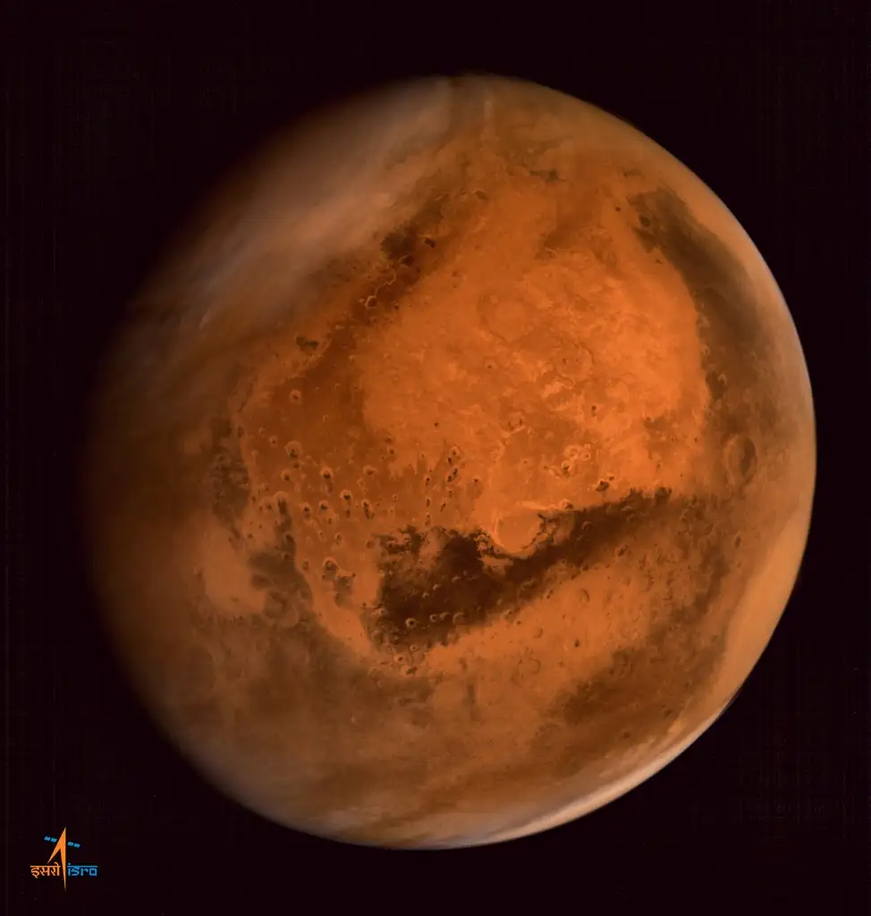 Full disk image of Mars taken from Mars Orbiter Mission. 