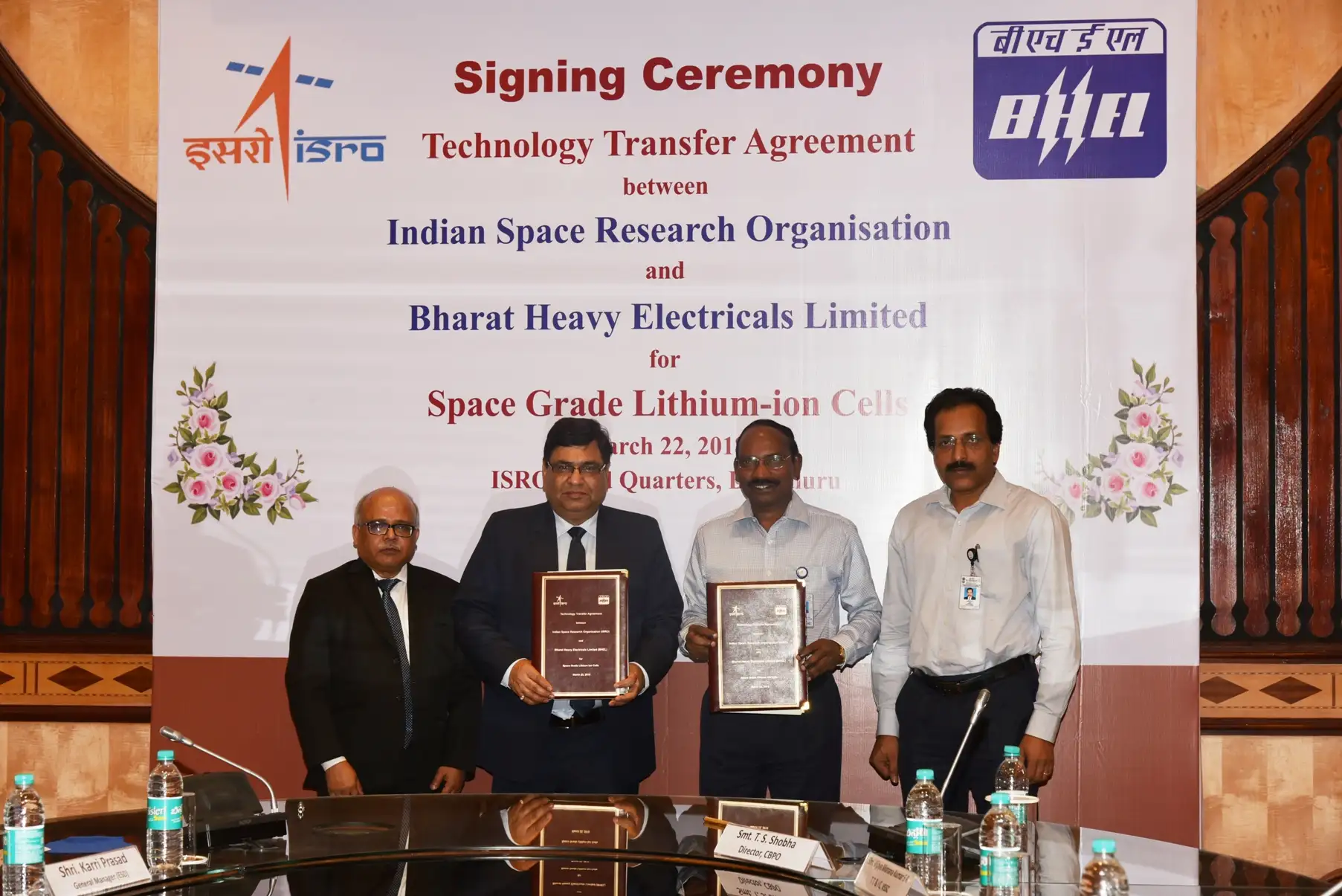 TTA Signing ceremony Mr Subrata Biswas, Director, BHEL (E,R&D),Mr Atul Sobti, CMD, BHEL and Dr K Sivan, Chairman, ISRO and Mr S Somanath, Director Vikram Sarabhai Space Centre