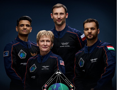 Ax-04 Crew (L to R) Shubhanshu Shukla (India), Peggy Whitson (USA), Sławosz Uznański (Poland), Tibor Kapu (Hungary)