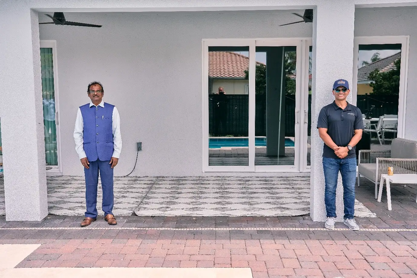 Gaganyatri Shubhanshu Shukla with ISRO Chairman & ISRO Officials prior to space travel at a quarantine facility in the US. Gaganyatri was at a safe distance due to quarantine protocol
                                        