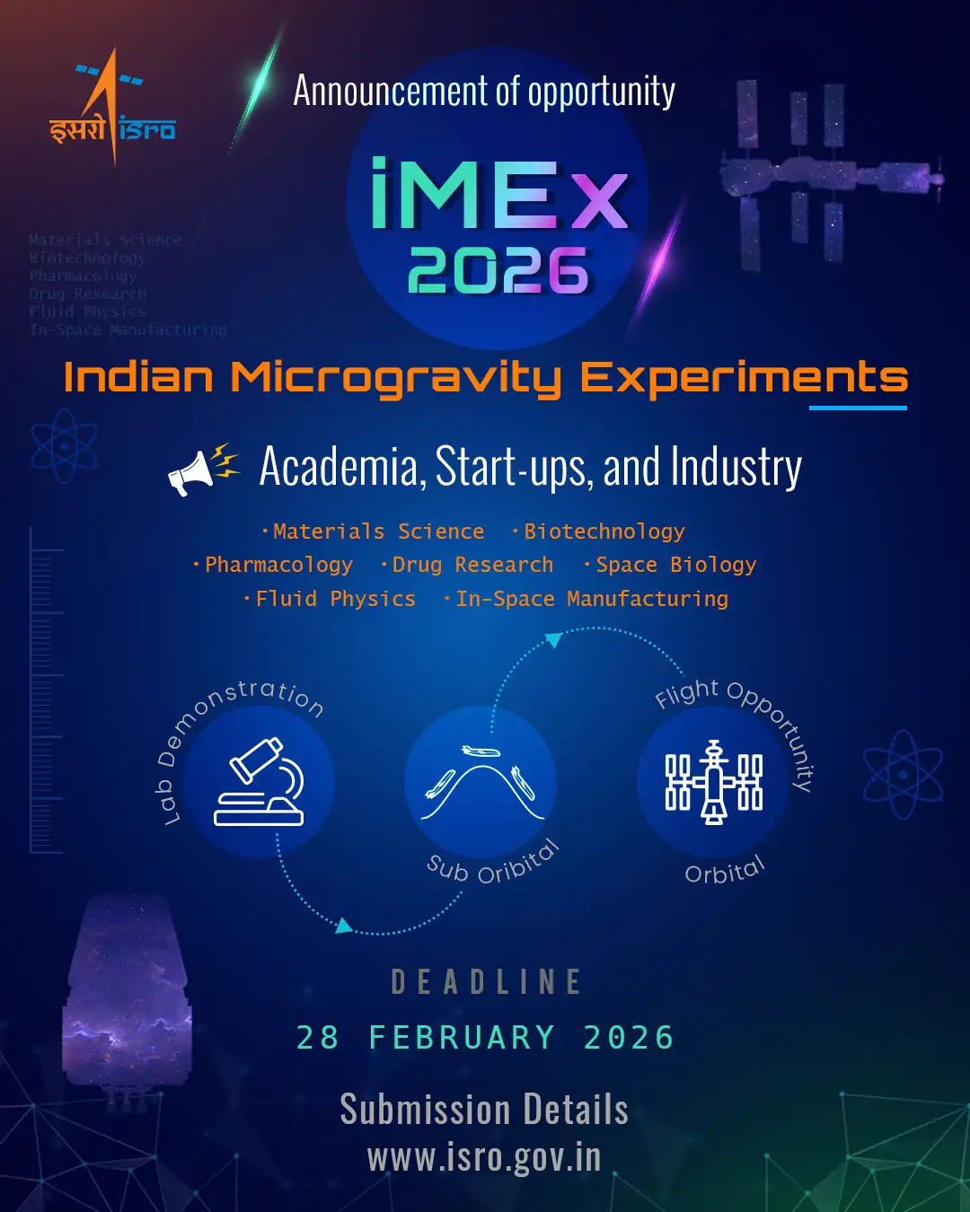 Announcement of Opportunity: Indian Microgravity Experiments - IMEx-2026