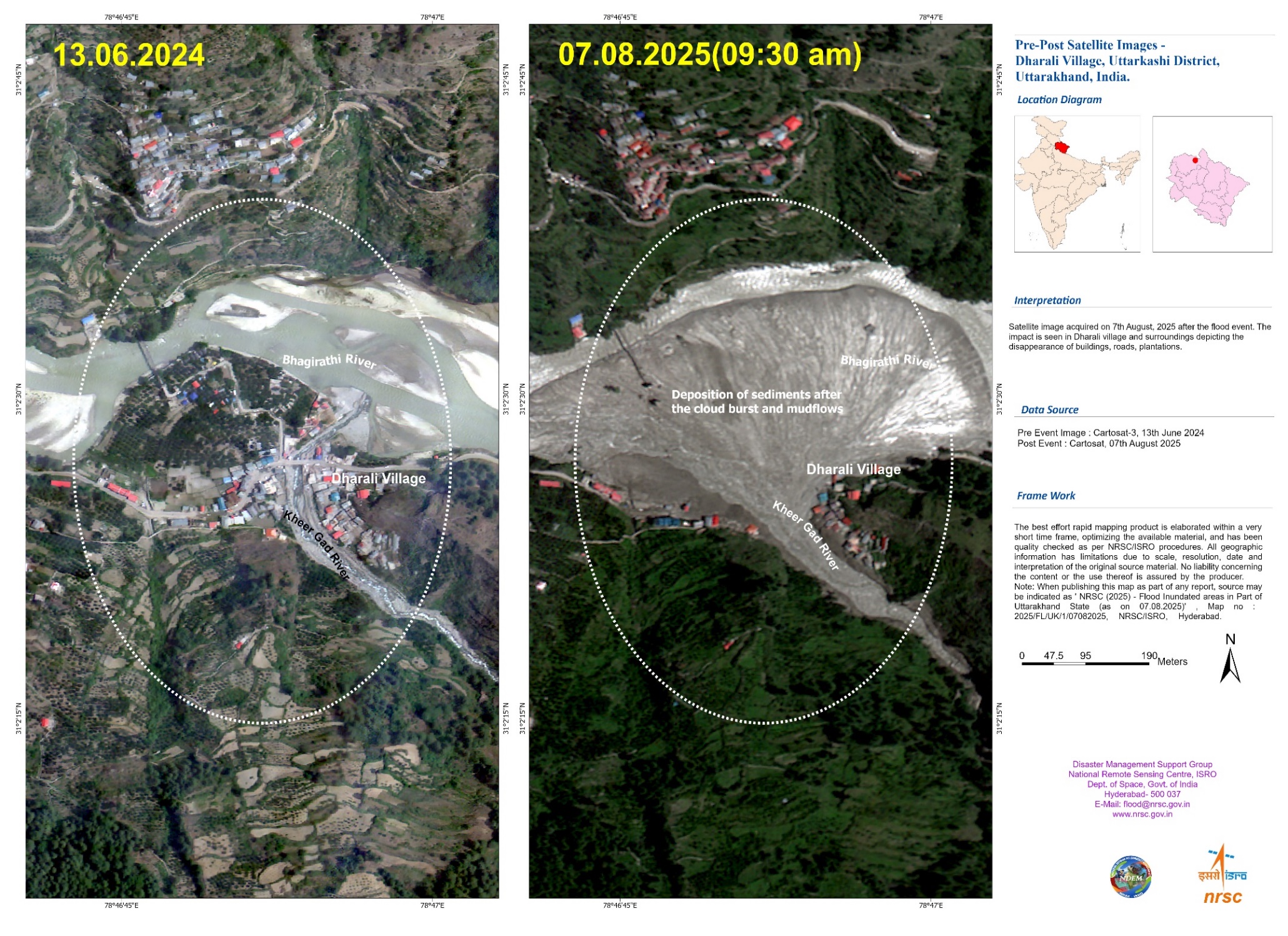 Indian Satellite data based analysis of the Dharali Flash Flood