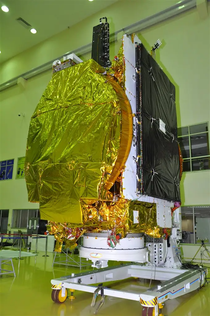 Fully Integrated GSAT-18 Spacecraft in clean room at ISITE Bengaluru