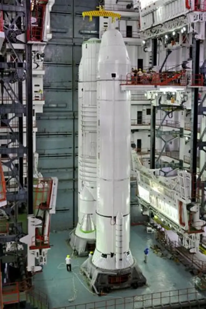 L110 Liquid Core Stage along with the S 200 strap-ons on Mobile Launch Pedestal