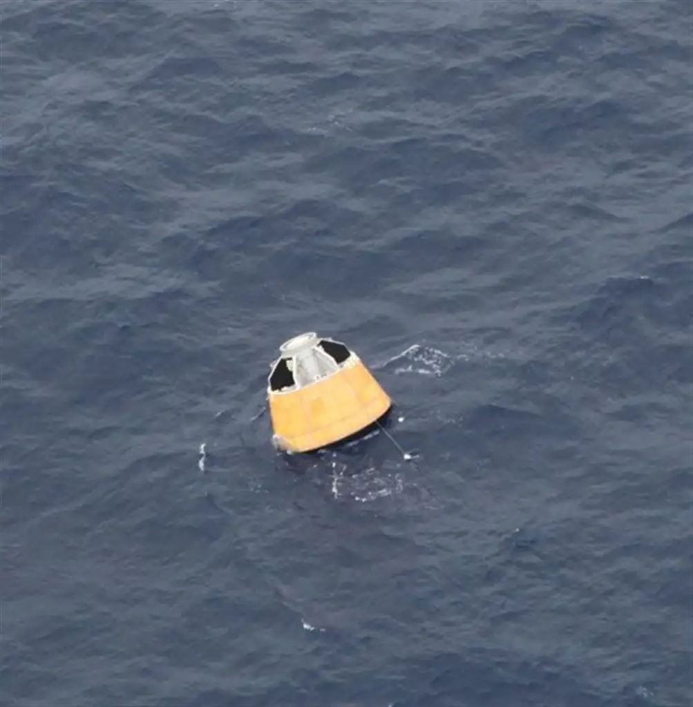 Crew Module floating in the Andaman Sea after splash down