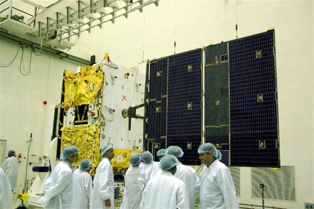 GSAT-4 with one of its solar arrays deployed