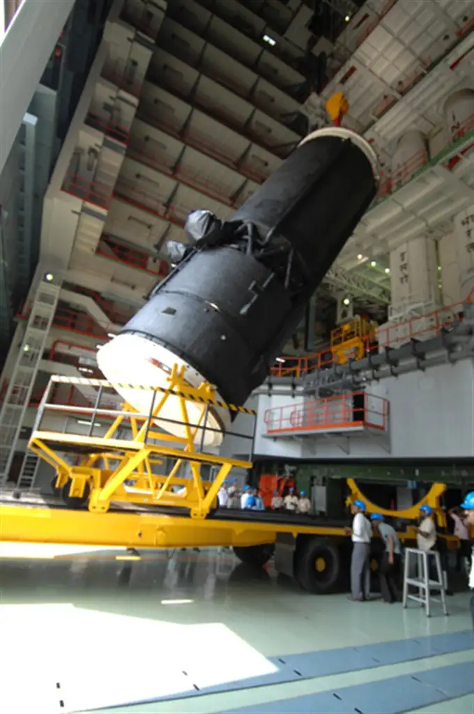 Indigenous Cryogenic Upper Stage being lifted at Vehicle Assemly Building