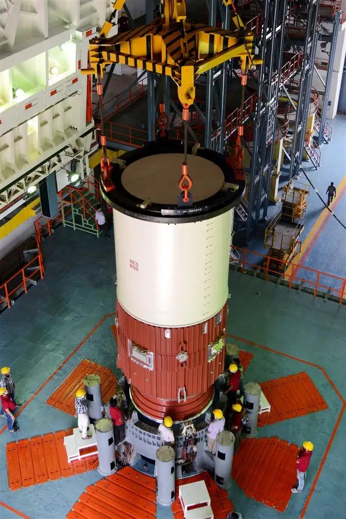 Nozzle End Segment of GSLV-F05 First Stage being placed on the Mobile Launch Pedestal