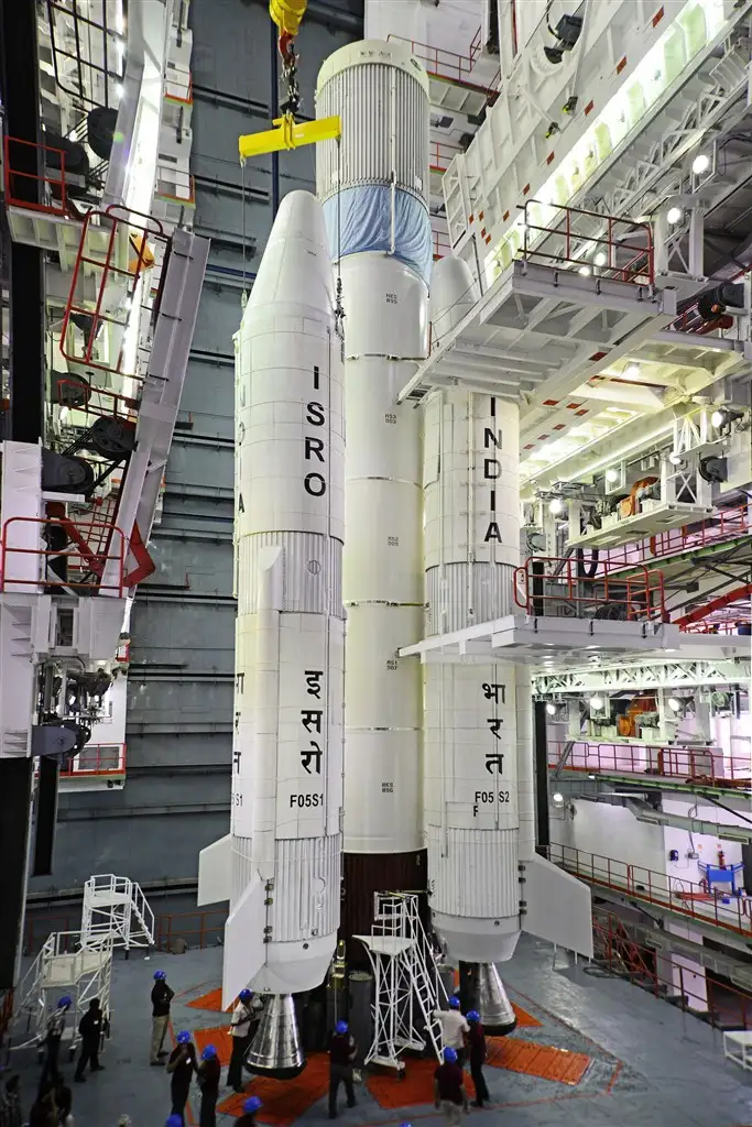 Strap-on Motors of GSLV-F05 being integrated with the Core Stage