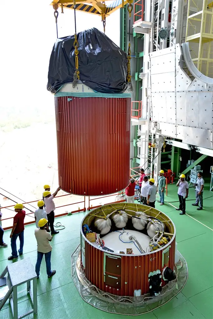 Hoisting of PSLV-C46 third and fourth stage