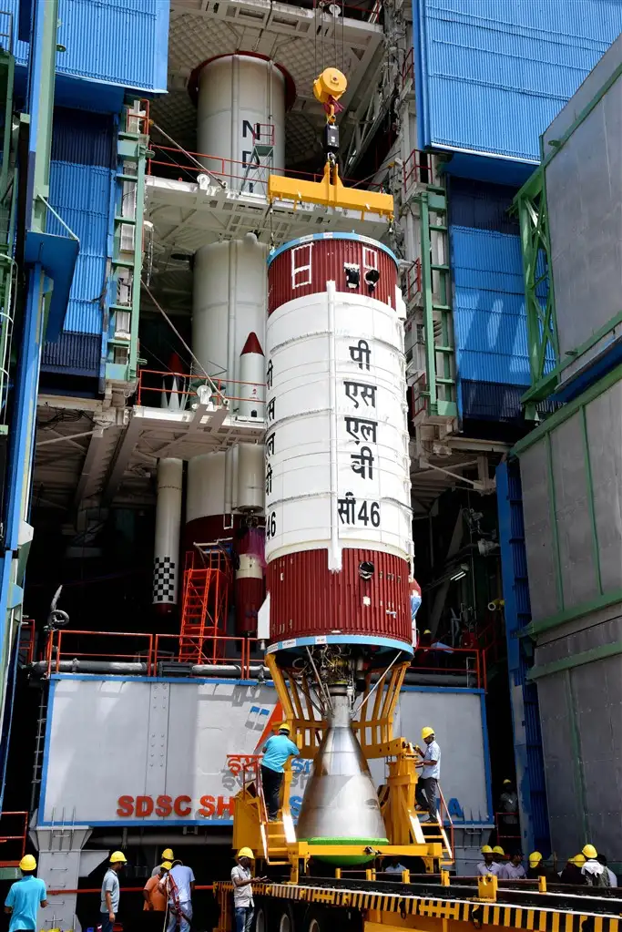 hoisting of PSLV-C46 second stage during vehicle integration