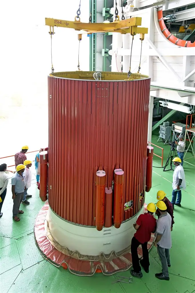 Hoisting of an interstage during PSLV-C46 integration