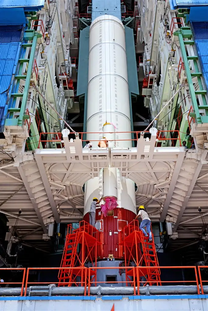 Hoisting of one of the SITVC on PSLV-C46 during vehicle Integration