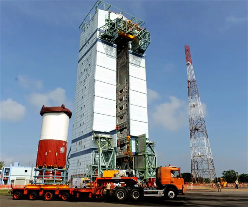 PSLV-C19-PS1-NOZZLE-END SEGMENT ARRIVES AT LAUNCHPAD