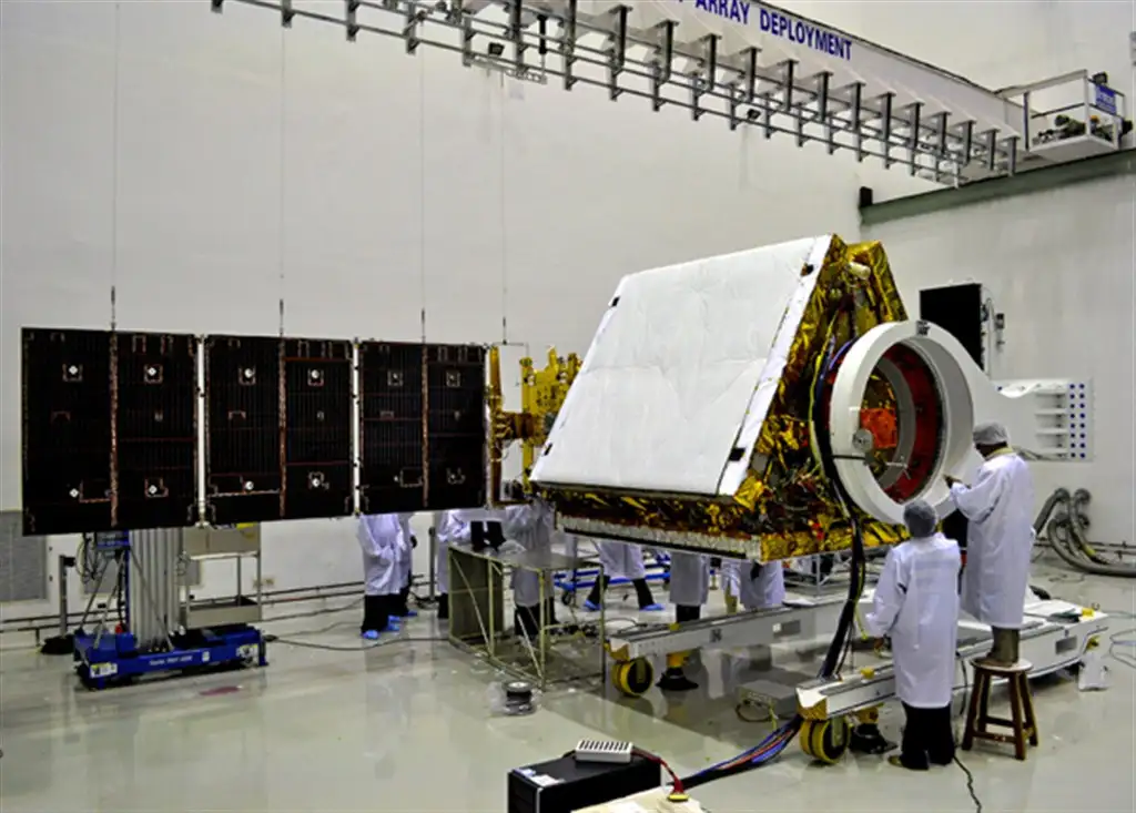 RISAT-1 with one of its solar panel wings deployed
