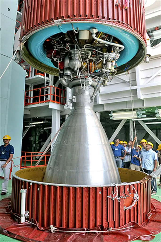 A view of PSLV-C20 second stage liquid engine during vehicle assembly