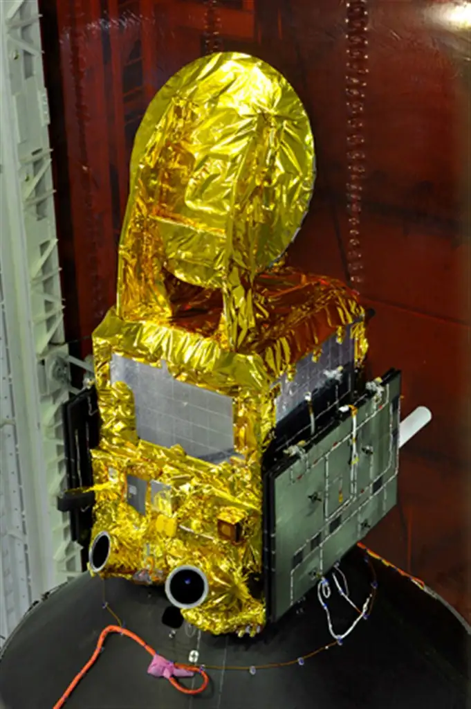 Close up view of SARAL satellite on PSLV - C20