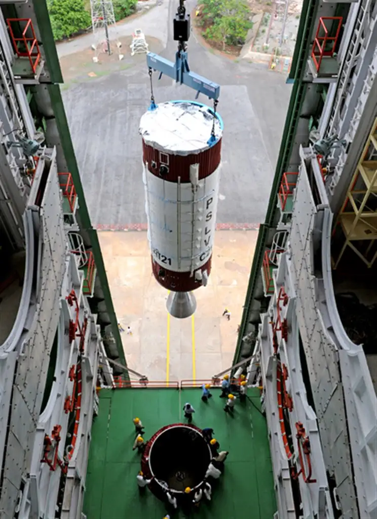 IMAGE OF HOISTING OF PSLV-C21 SECOND STAGE DURING VEHICLE INTEGRATION
