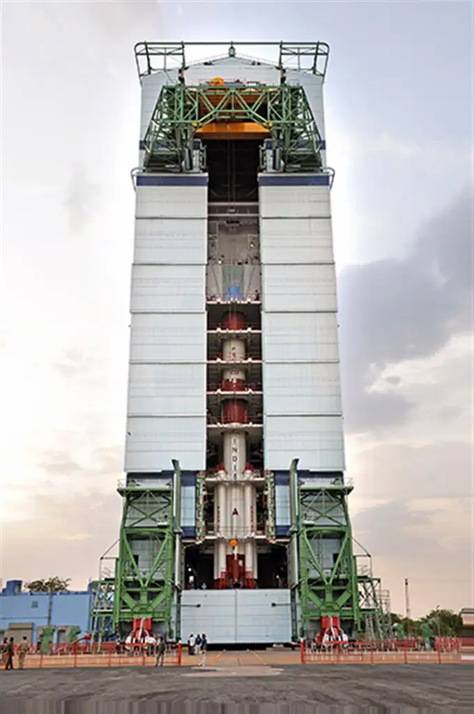 IMAGE OF PSLV-C22 INSIDE MOBILE SERVICE TOWER DURING FINAL STAGES OF VEHICLE INTEGRATION