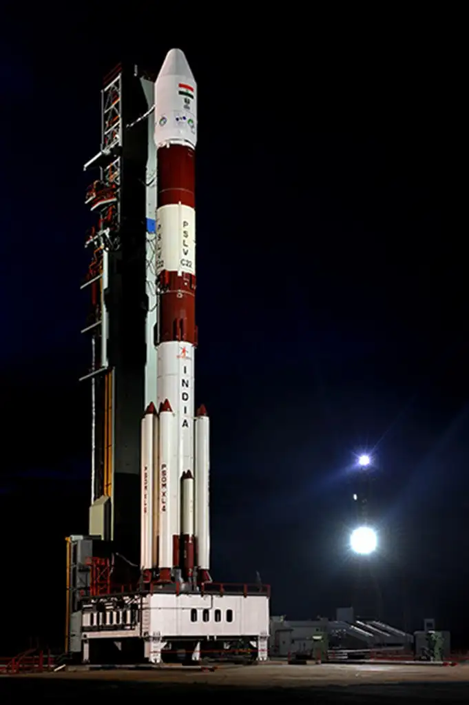 IMAGE OF FULL VIEW OF PSLV-C22 ON FIRST LAUNCH PAD