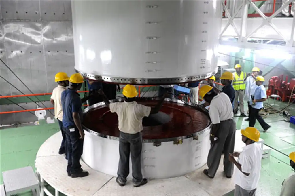 IMAGE OF JOINING OF TWO SEGMENTS OF PSLV-C22 FIRST STAGE IN PROGRESS