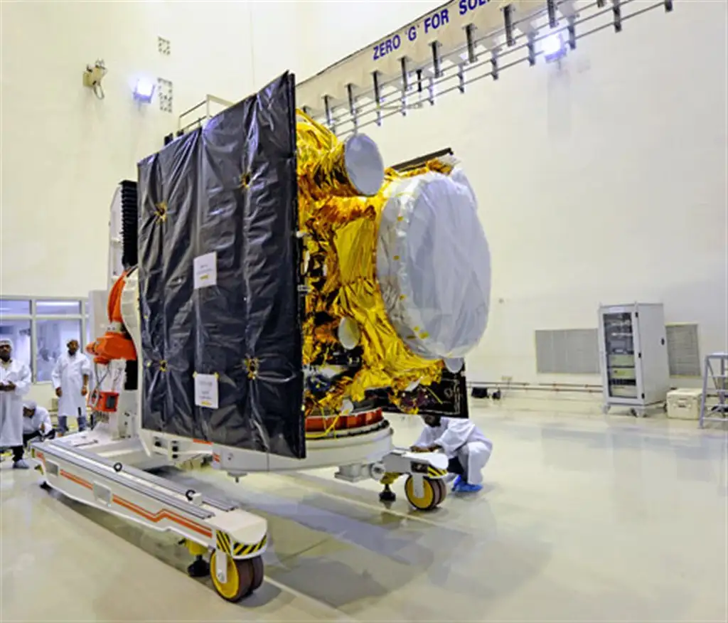 Image of IRNSS-1A Satellite in clean room at Satish Dhawan Space Centre SHAR