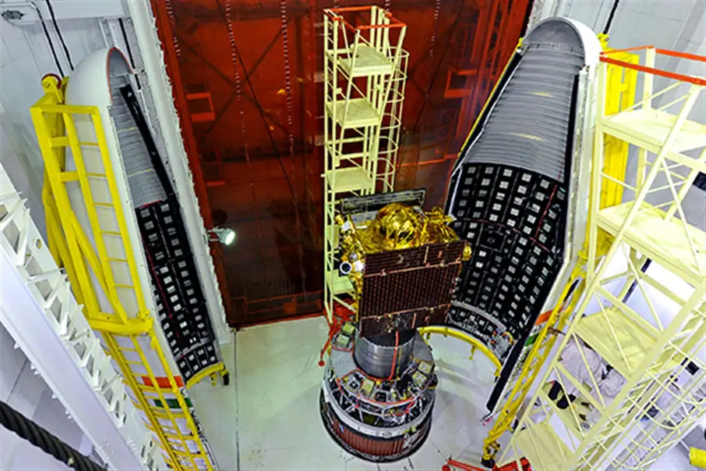 Image of Two Halves Of The PSLV-C22 Heat Shield Enclosing IRNSS-1A Satellite