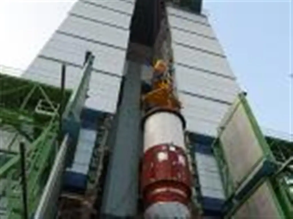 Nozzle End Segment of PSLV-C26 being hoisted for assembly