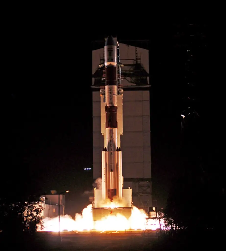 PSLV-C26 inside Mobile Service Tower prior to Satellite Integration