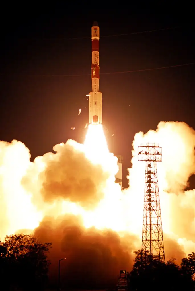 PSLV-C26 inside Mobile Service Tower prior to Satellite Integration