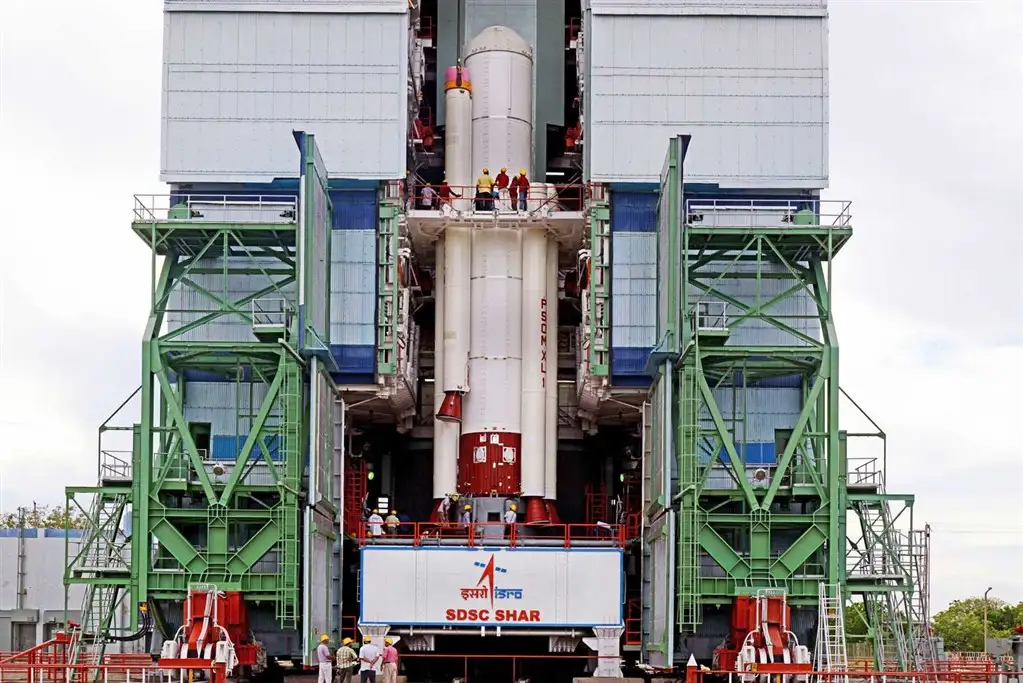 Image of PSLV-C28 Strap-Ons are being assembled with Core Stage at Mobile Service Tower