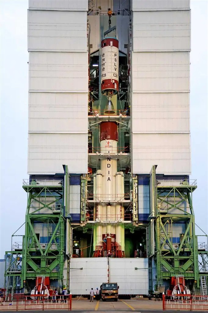 Image of Integration of PSLV-C28 Second Stage in progress at Mobile Service Tower