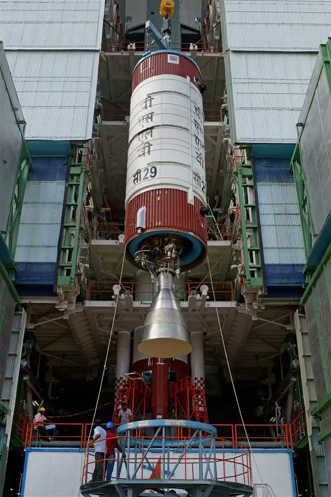 PSLV-C29 on the First Launch Pad with Vehicle Assembly Building in background