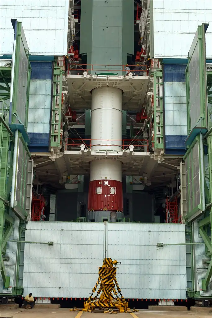 Integration Of PSLV-C29 First Stage Segments In Progress Inside Mobile Service Tower