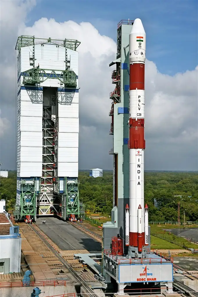 PSLV-C29 on the First Launch Pad with Vehicle Assembly Building in background