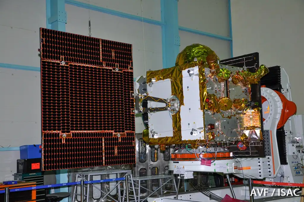 IRNSS-1E Spacecraft undergoing Solar Panel Deployment test