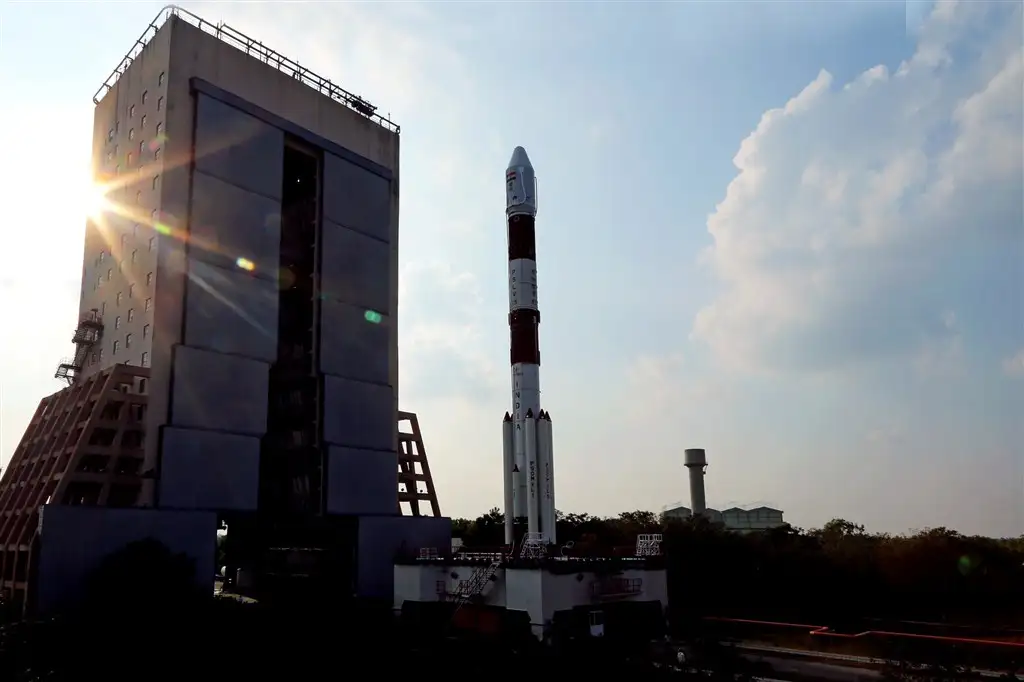 Fully integrated PSLV-c31 with IRNSS-1E being moved out of Vehicle assembly building to second launch pad (SLP)