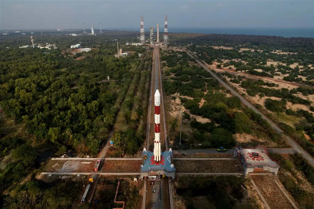 Fully integrated PSLV-C31 with IRNSS-1E being moved to Second Launch Pad (SLP)