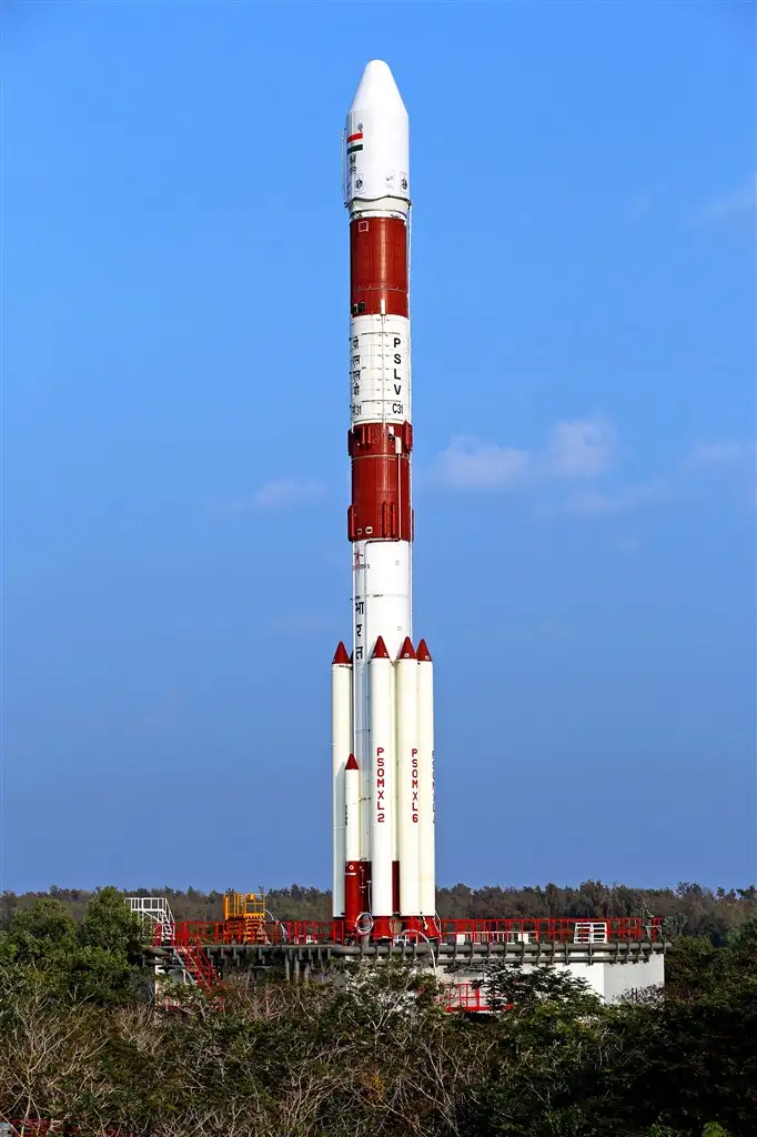 Fully integrated PSLV-C31 with IRNSS-1E being moved to Second Launch Pad (SLP)-1