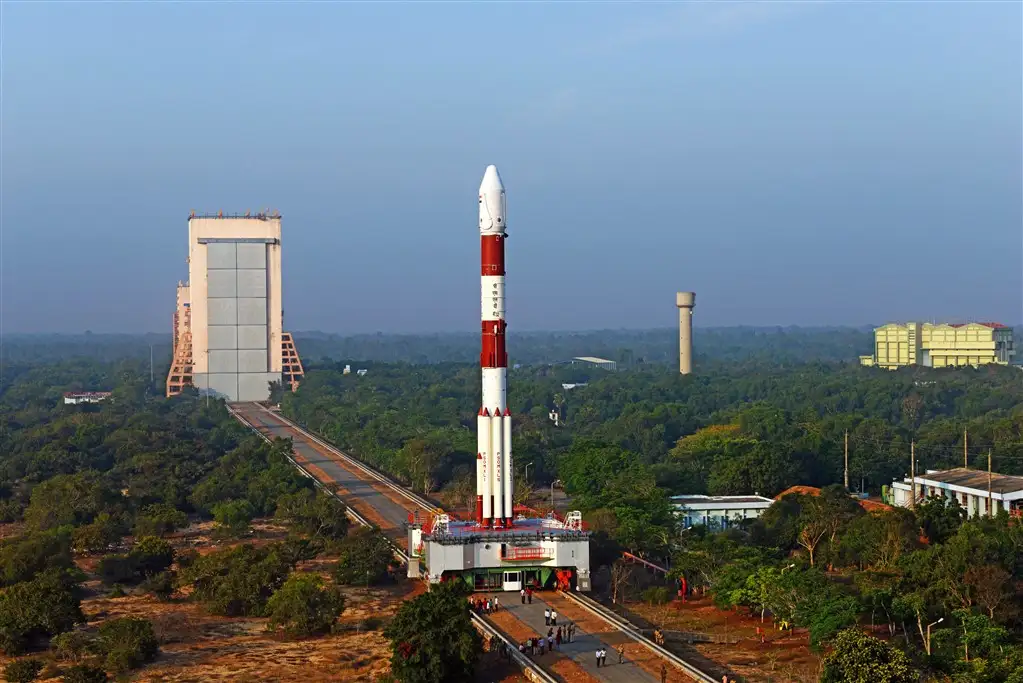 Panoramic View of Fully integrated PSLV-C32 with IRNSS-1F being moved to second launch pad (SLP)