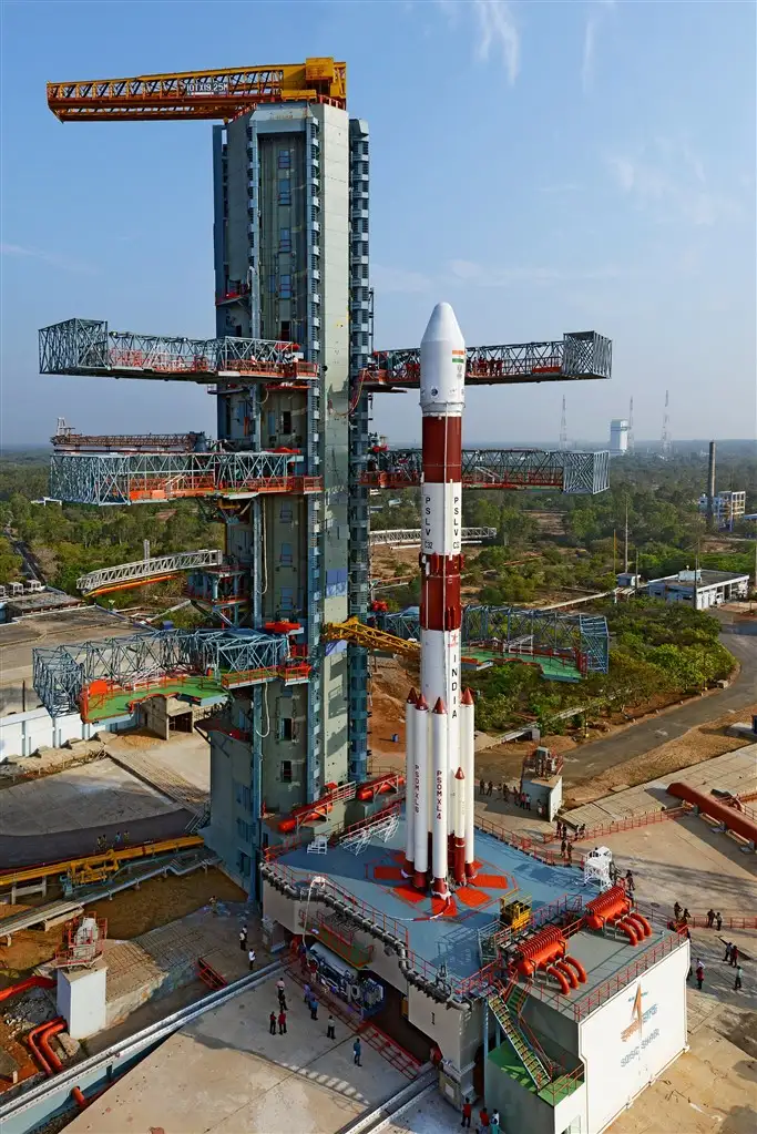 Fully integrated PSLV-C32 with IRNSS-1F at Second Launch Pad