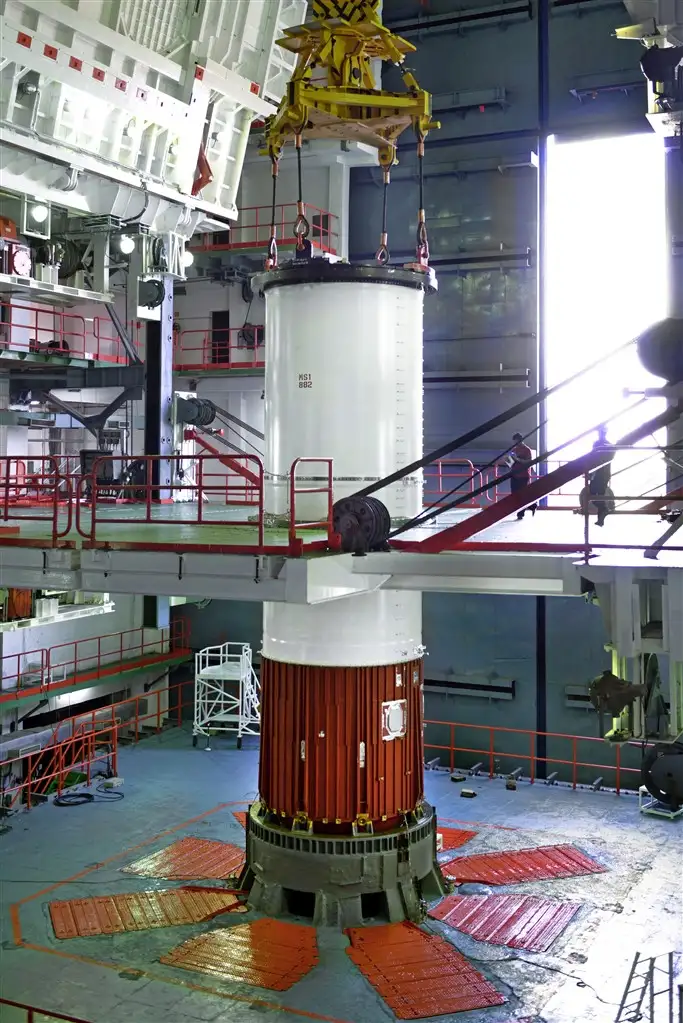 Placement of Nozzle End Segment of PSLV-C32 1st stage over Launch Pedestal