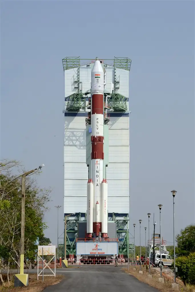 Fully integrated PLSV-C33 with IRNSS-1G at First Launch Pad, SHAR Sriharikota