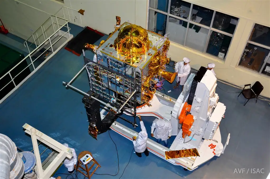 IRNSS-1G being prepared for a pre-launch test