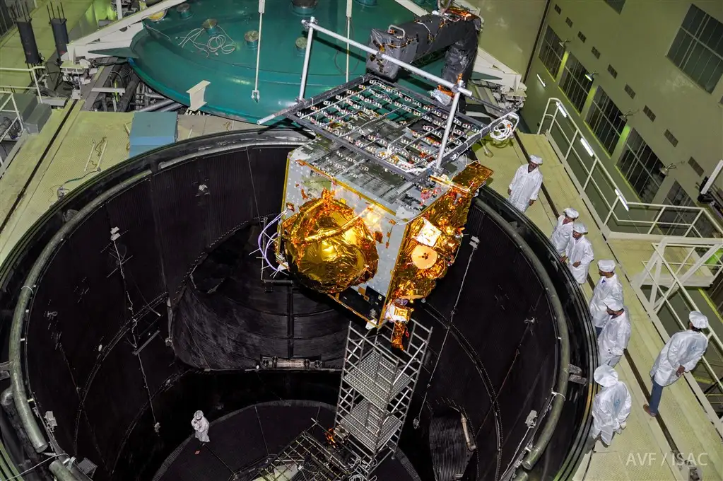 IRNSS-1G being loaded into Large Space Simulation Chamber (LSSC) for thermal vacuum test