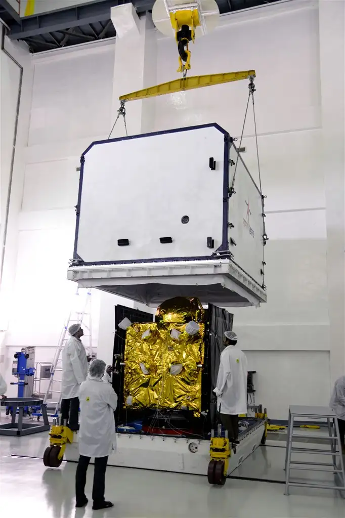 IRNSS-1G being de-containerised at clean room at SDSC SHAR