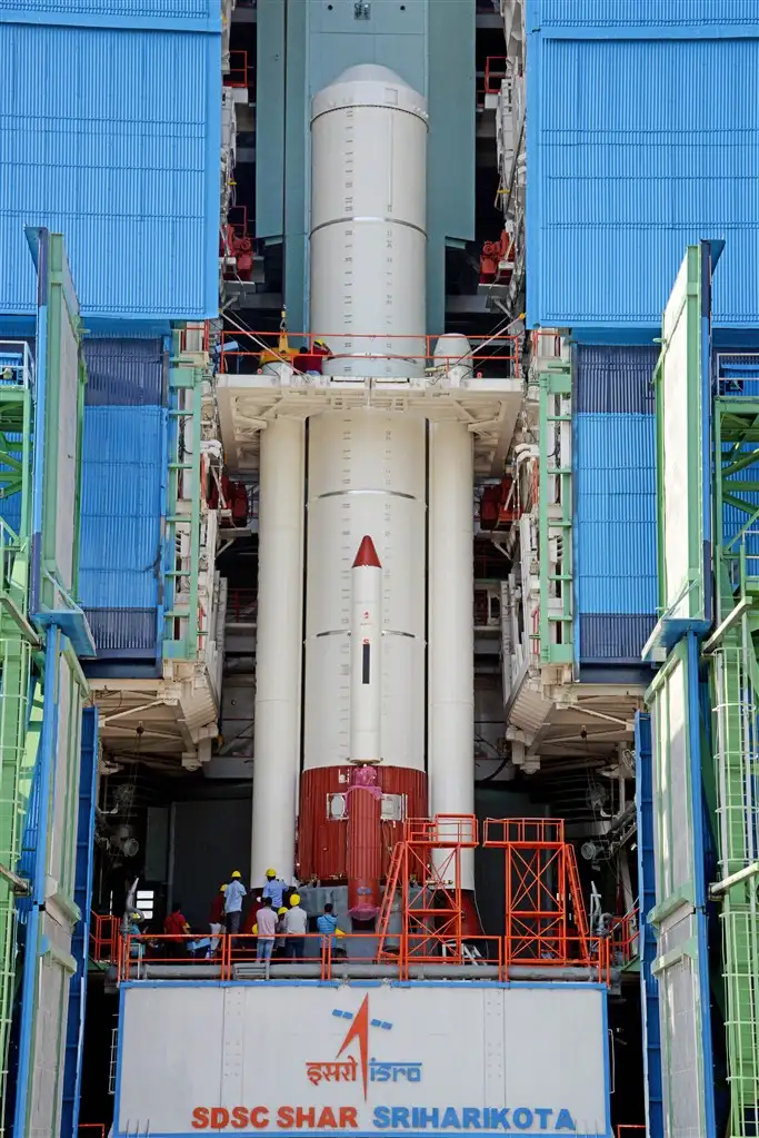 PSLV-C44 Integrated upto First Stage inside Mobile Service Tower