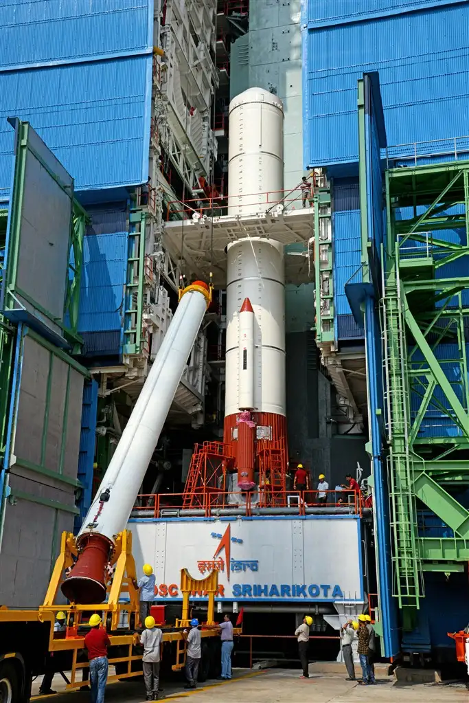 Hoisting of one of the Strap-ons of PSLV-C44 during vehicle integration