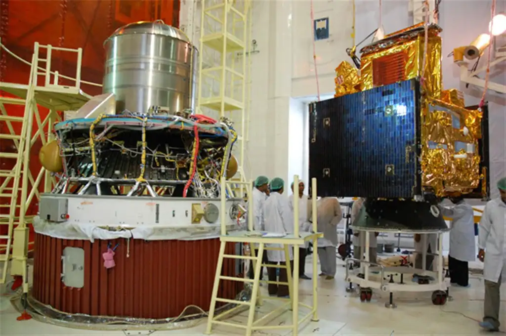 One of the PSLV-C14 first stage segments at Mobile Service Tower