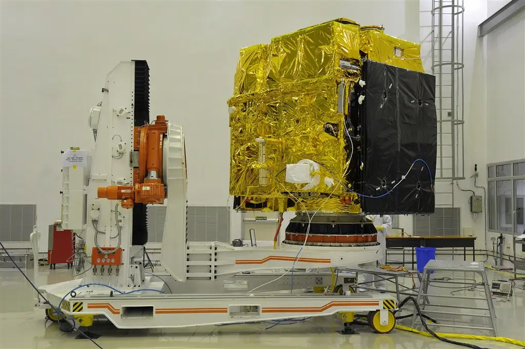 ASTROSAT DURING A PRE-LAUNCH TEST IN A CLEAN ROOM